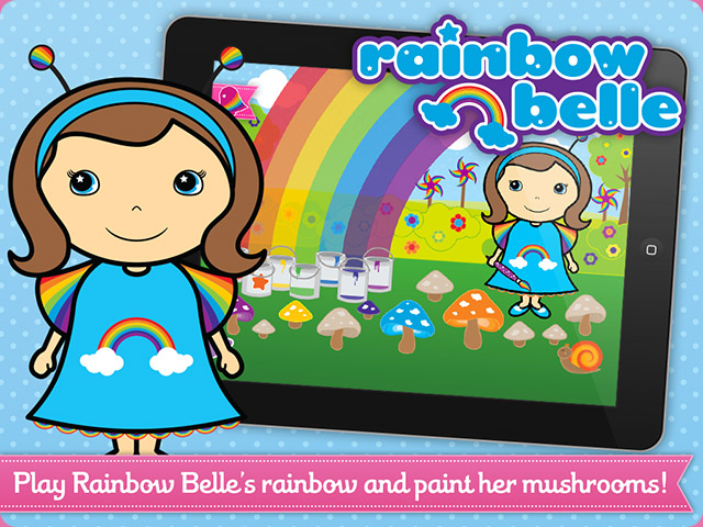 Tap Rainbow Belle's Rainbow to fill up the paint pots, then tap on a pot to select a colour and colour in her mushrooms.