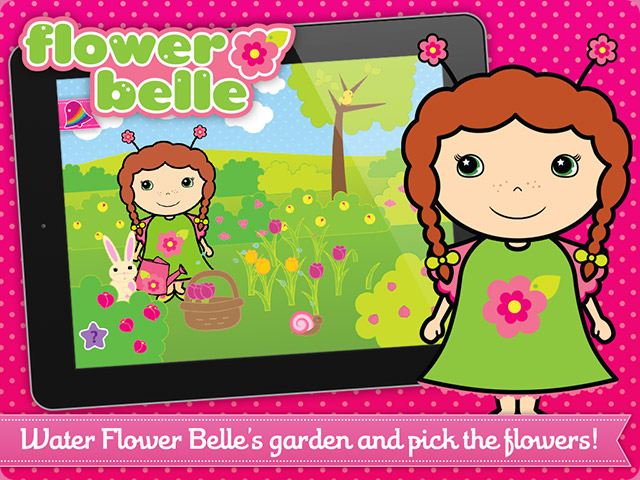 Tap the watering can or flower stalks to help Flower Belle's garden grow, then drag the flowers to her basket.