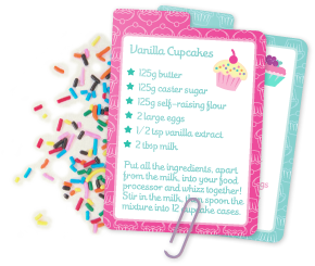 Recipe cards and sprinkles